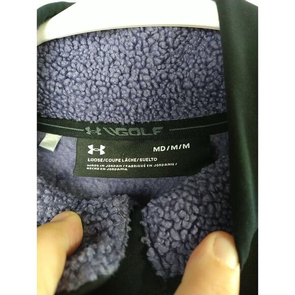 Under Armor Men's M Sherpa Jacket Purple Pullover Golf Snap 1/4 Top Loose Fit - Picture 5 of 12